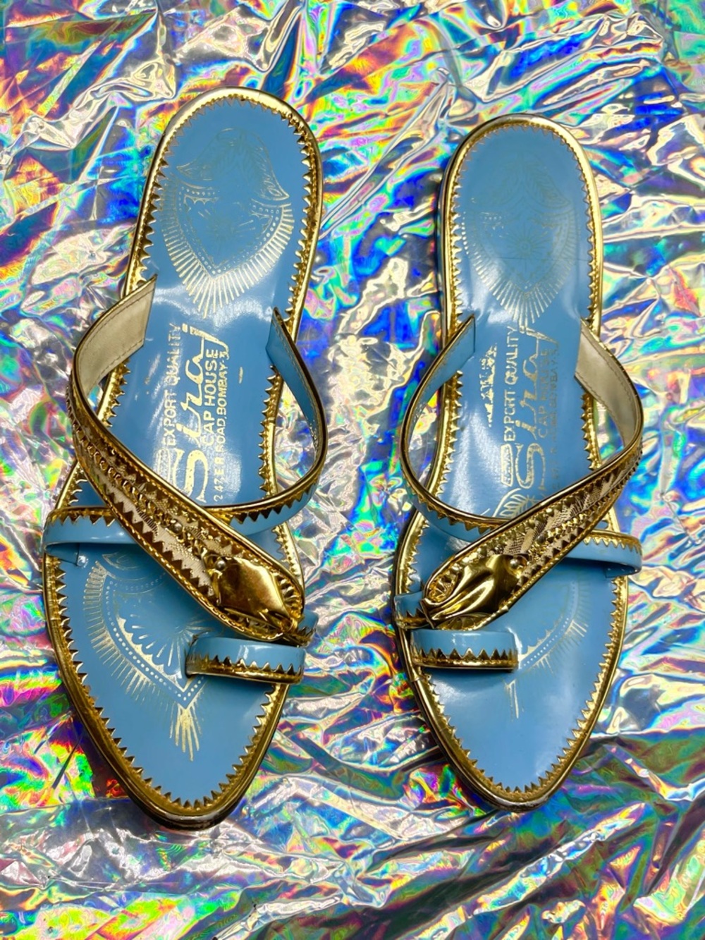 Vintage Kolhapuri Indian Pointed Toe Metallic Sandals Flip Flops Bombay - Picture 5 of 13